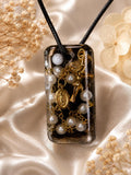 Handmade Resin Rosary Pendant with Pearls – Rustic Religious Medal