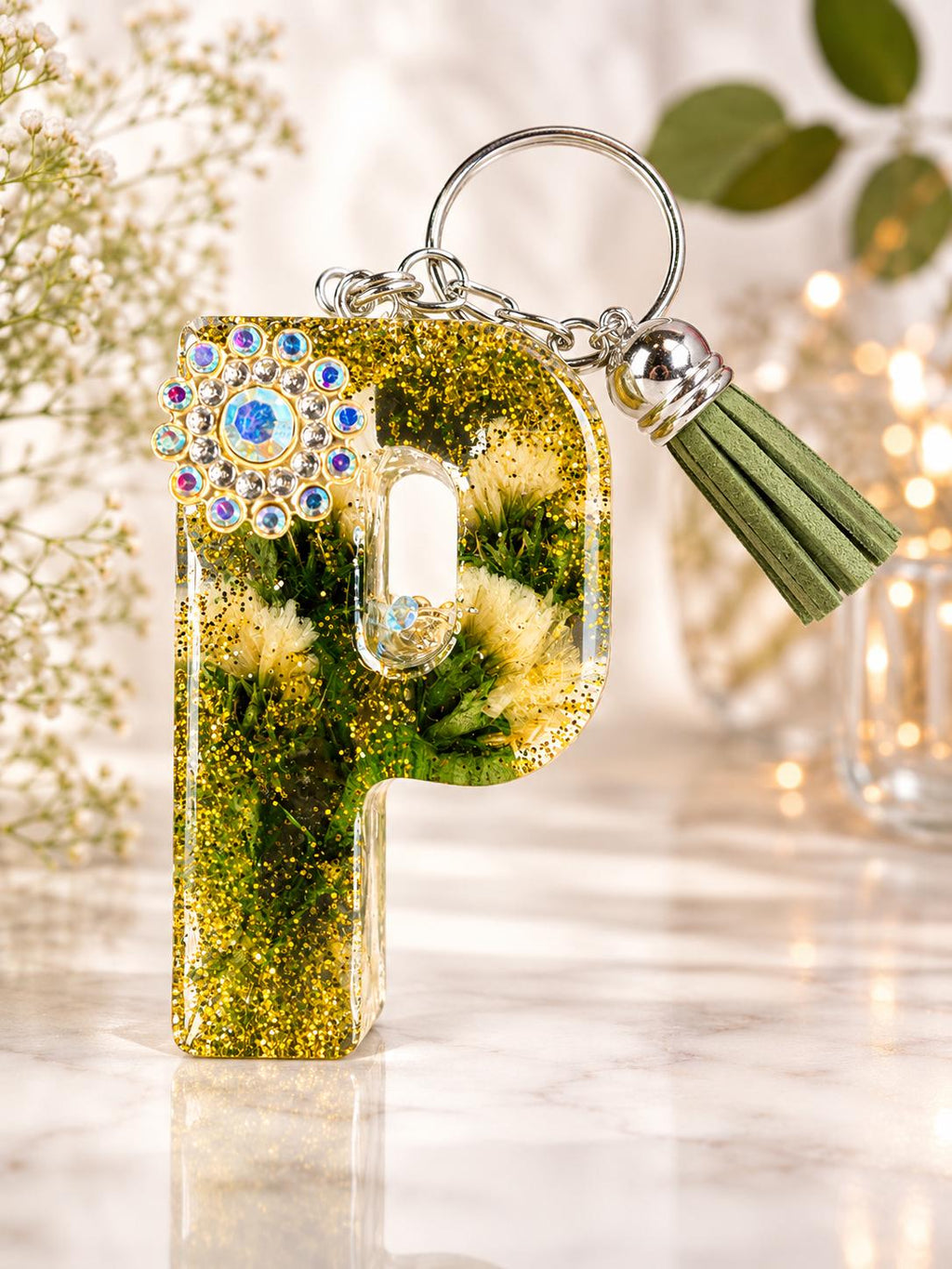 Personalized Letter P Resin Keychain