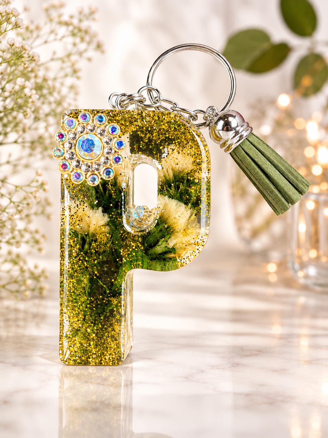 Personalized Letter P Resin Keychain