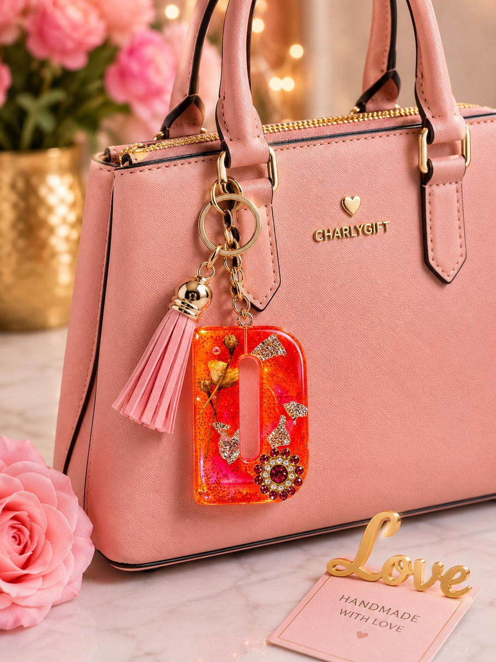 RESIN LETTER D KEYCHAIN
