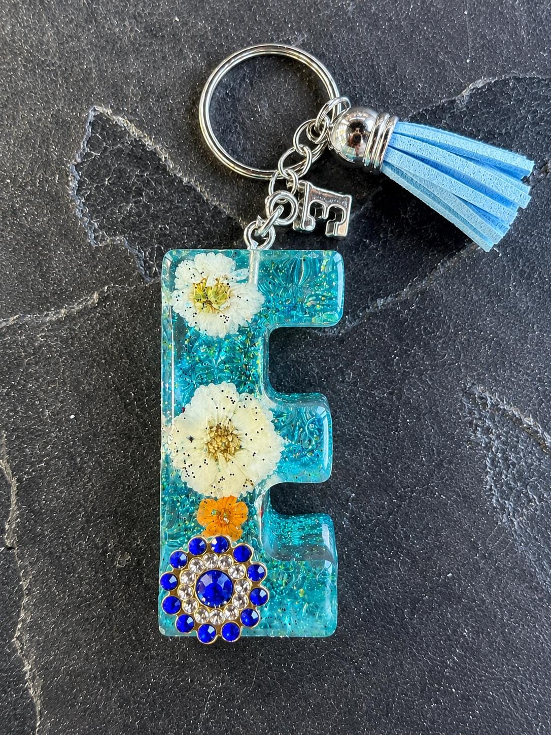 Personalized Resin Letter E Keychain,