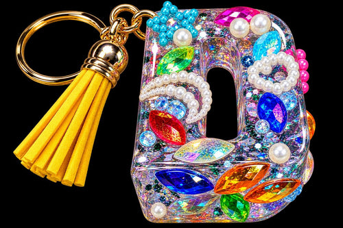 Bling Bling Letter D Keychain: Transparent, Sparkly Accessories, Tassel