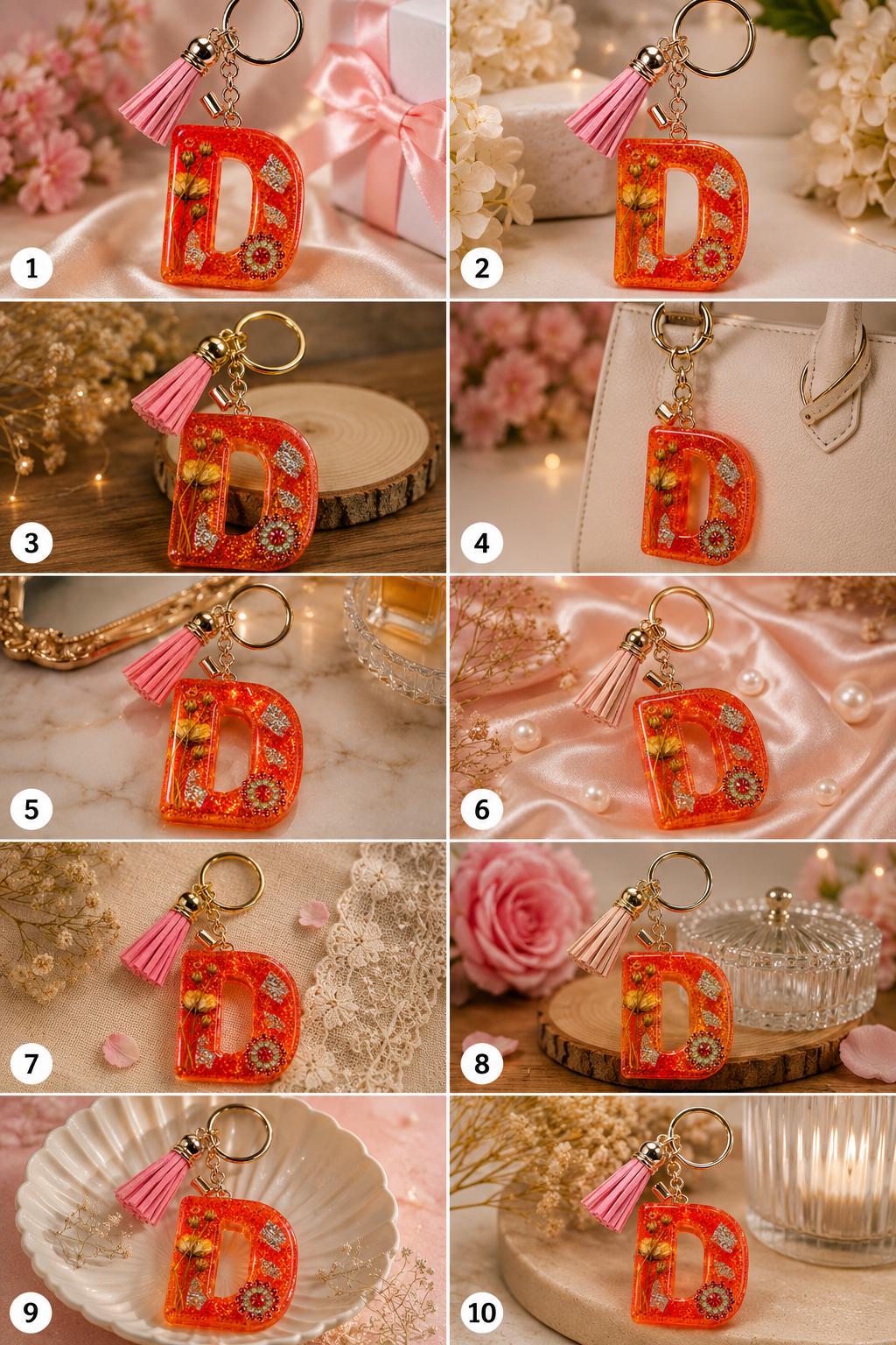 RESIN LETTER D KEYCHAIN