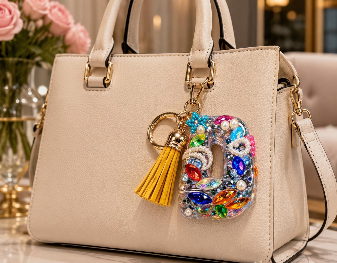Bling Bling Letter D Keychain: Transparent, Sparkly Accessories, Tassel