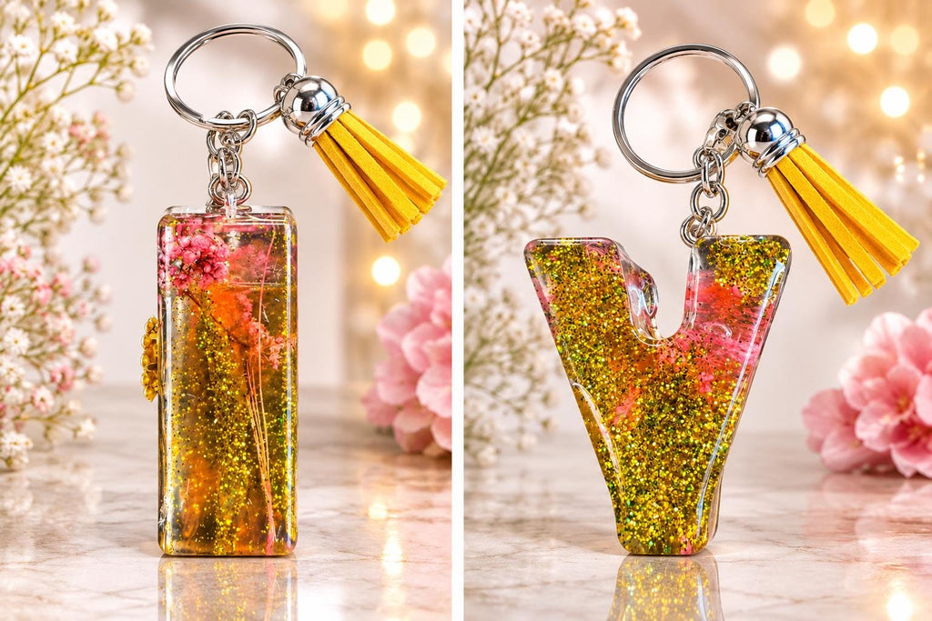 Llavero inicial floral hecho a mano