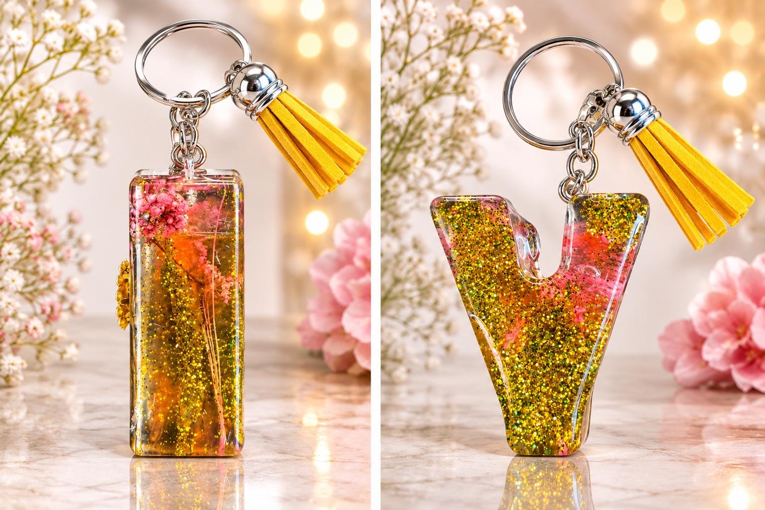 Llavero inicial floral hecho a mano