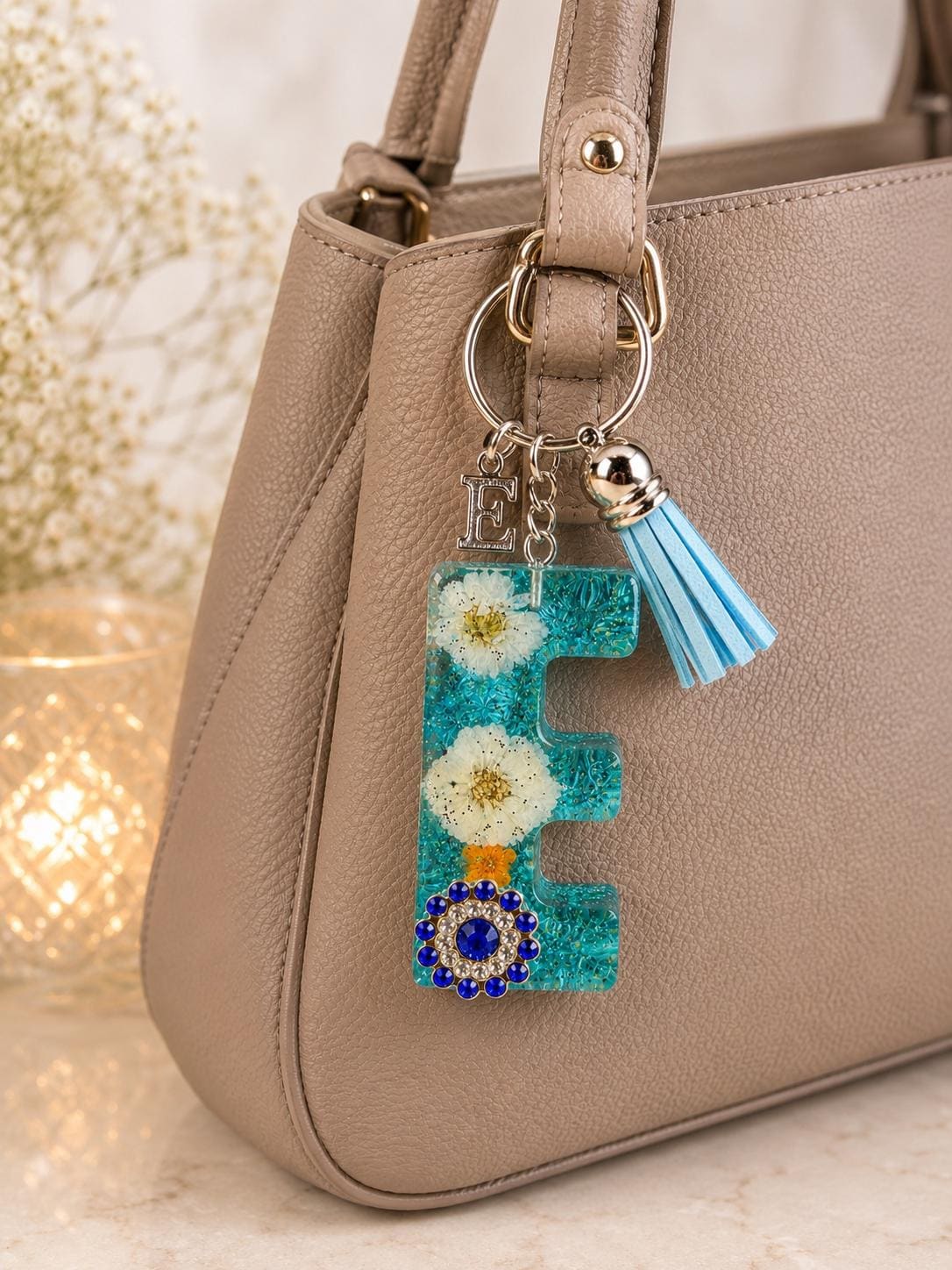 Personalized Resin Letter E Keychain,