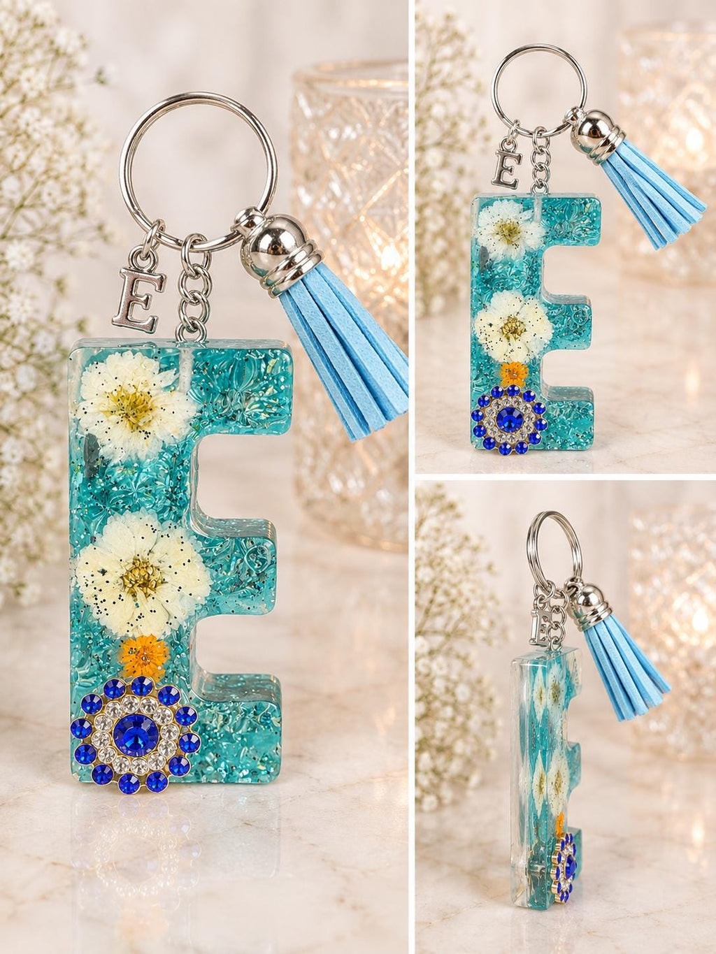 Personalized Resin Letter E Keychain,