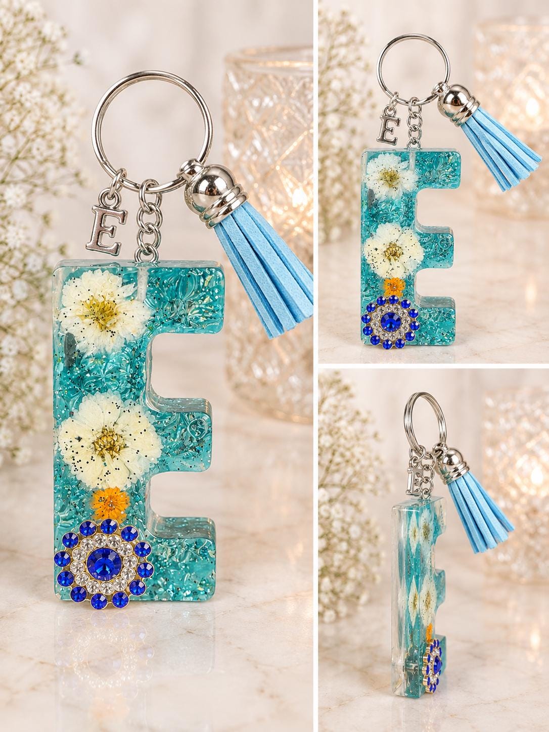 Personalized Resin Letter E Keychain,
